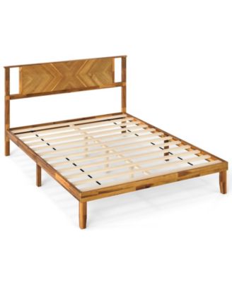Bed Frame Mid-Century Acacia Wood Platform Bed with Headboard