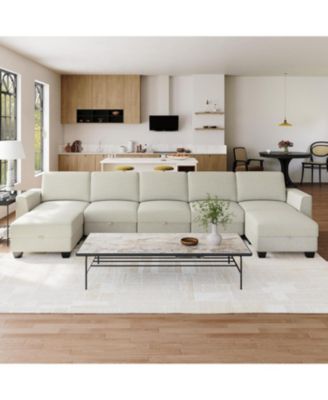 140" U-Shaped Sectional Sofa with Ottoman Chaise, Modular 7-Seat Convertible Couch for Living Room