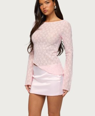 Women's Mare Asymmetric Gem Sheer Lace Top