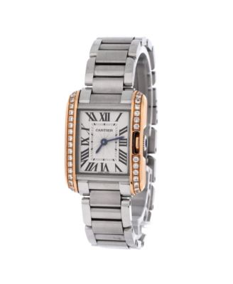 Tank Anglaise Quartz Watch in Stainless Steel and Rose Gold with Diamond Bezel 23mm