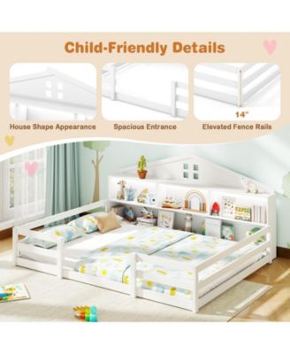 Montessori Floor Bed with Storage Compartments and Shelf