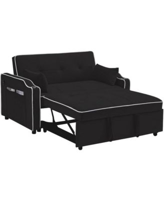 Velvet Sleeper Sofa Bed, 3-in-1 Convertible Loveseat with Cupholder, USB Port and Adjustable Backrest