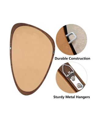 Walnut Wood Color 24"x36" Irregular Solid Wood Frame Decorative Mirror,For Bedroom, Bathroom, Living Room, Entryway