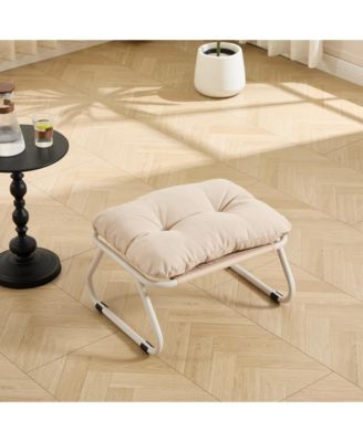 Outdoor Lounge Chair - Sling Recliner Chair with Puffy Cushion and Foot Stool for Living Room, Reading Room, Bedroom