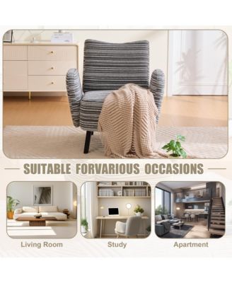 Modern Accent Chair - Sanded Fabric, Side Storage Pocket, Solid Wood Legs for Living Room, Bedroom