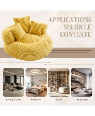Oversized Corduroy Bean Bag Chair, Lazy Sofa with Memory Foam, 3 Pillows and Armrest, Comfortable Fireside Chair for Living Room