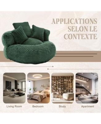 Comfy Lazy Sofa Chair, Corduroy Oversized Bean Bag with Armrest and 3 Pillows, Memory Foam Fireside Chair for Living Room