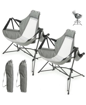Portable Folding Hammock Camping Chairs Set of 2, Oversized Rocking Recliner with Adjustable Backrest and Carry Bag for Outdoor Travel