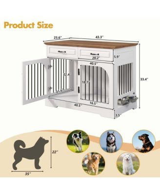 Farmhouse Dog Crate Furniture with Storage and Rotating Bowls, Metal Kennel for Large Dogs, Side Table