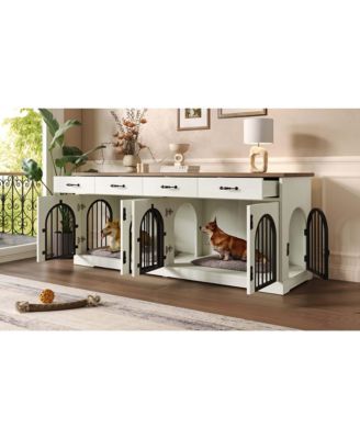 70.8" Dog Crate Furniture for 2 Dogs with Divider, 4 Storage Drawers and Doors, End Table TV Stand, Whiteand