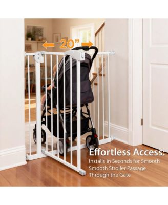 Double Door Baby Safety Gate for Stairs and Doorways, Adjustable 29.5"-45.3" with Extensions, Auto Close, Pressure Mounted