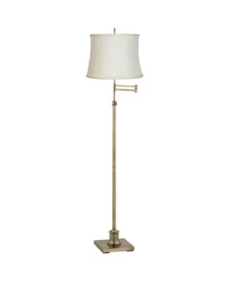 Swing Arm Floor Lamp Adjustable Tall Antique Brass Fabric for Living Room Reading Bedroom Office