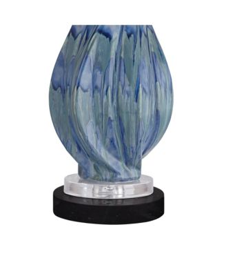 Teresa Modern Table Lamp with Round Marble Riser Tall Teal Ceramic Drum Shade for Bedroom Living Room Nightstand