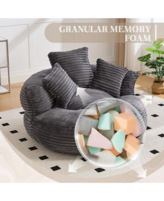 Corduroy Oversized Bean Bag Chair, Lazy Sofa with Memory Foam, 3 Pillows and Armrest for Living Room Bedroom