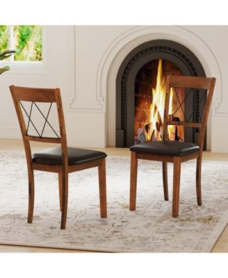 Dining Chair Set of 4 w/Rubber Wood Frame Padded Seat Cross Backrest for Room