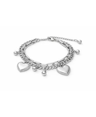 Rebl Jewelry Heart Charm Layered Bracelet Stainless Steel - Silver 50$