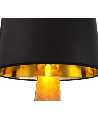 Obelisk Modern Table Lamp with Square Marble Riser 26" High Gold Leaf Drum Shade for Bedroom Living Room Bedside Home Kids