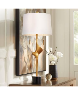 Athena Tall Large Modern End Table Lamp Pull Chain Gold Leaf Finish Metal Living Room Shade