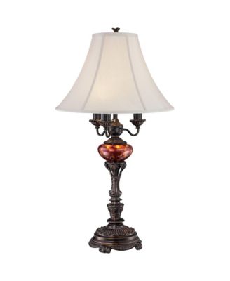 Rhys Tall Traditional 3 Way Table Lamps, Bronze Finish with Tortoise Shell Glass, Set of 2