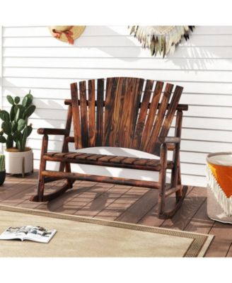 Outdoor Adirondack Rocking Chair for Adults with High Back and Slatted Seat