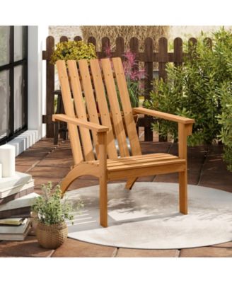 Acacia Wood Patio Adirondack Chair with Inclined Seat and High Backrest for Porch