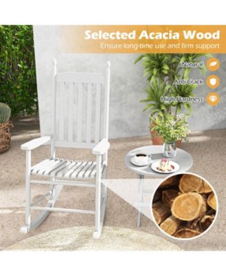High-Back Acacia Wood Outdoor Rocking Chair with Solid Rocking Base