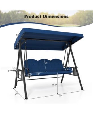 3-Seat Patio Swing Chair Porch Swing with Adjustable Canopy Thickened Cushions Pillow and Foldable Side Trays