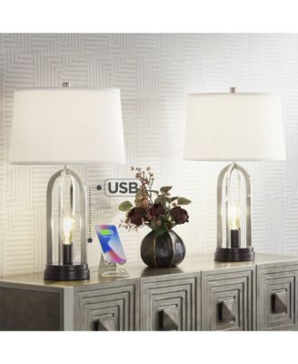 Marcel Modern Table Lamps Set of 2 24 1/4" High Brushed Nickel with LED Nightlight USB Charging Port for Bedroom House Desk
