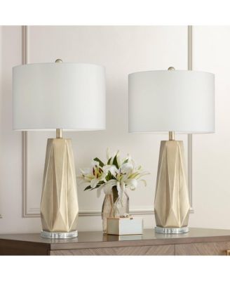 Bravo 28" Tall Geometric Modern Table Lamps Set of 2 Champagne Finish  Shade Living Room Bedroom Bedside