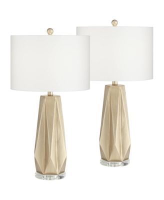 Bravo 28" Tall Geometric Modern Table Lamps Set of 2 Champagne Finish  Shade Living Room Bedroom Bedside