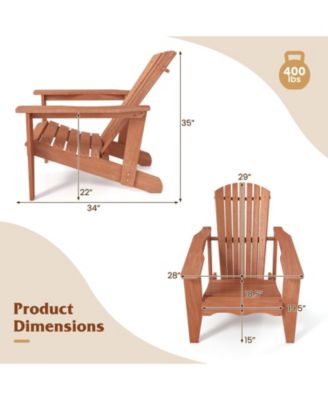 Solid Wood Adirondack Chair with High  Backrest and Wide Armrests