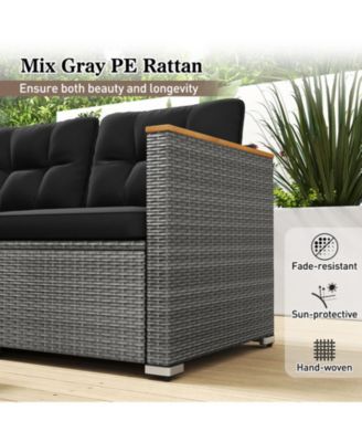 3-Seat Patio Couch Sofa PE Rattan Loveseat Furniture Set with Deep Seating and Cushion