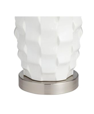 Modern Coastal Table Lamps 24 1/2" High Set of 2 Ceramic LED Faux Drum Shade for Bedroom Living Room House Home Bedside