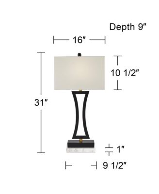 Roxie Modern Table Lamps Set of 2 with Marble Riser 31" Tall USB Charging Port Rectangular Fabric Shades for Bedroom House