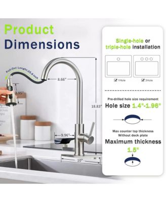 3-in-1 Kitchen Faucet with LED Temp Display, Glass Rinser and Pull-Down Sprayer, Brushed Nickel