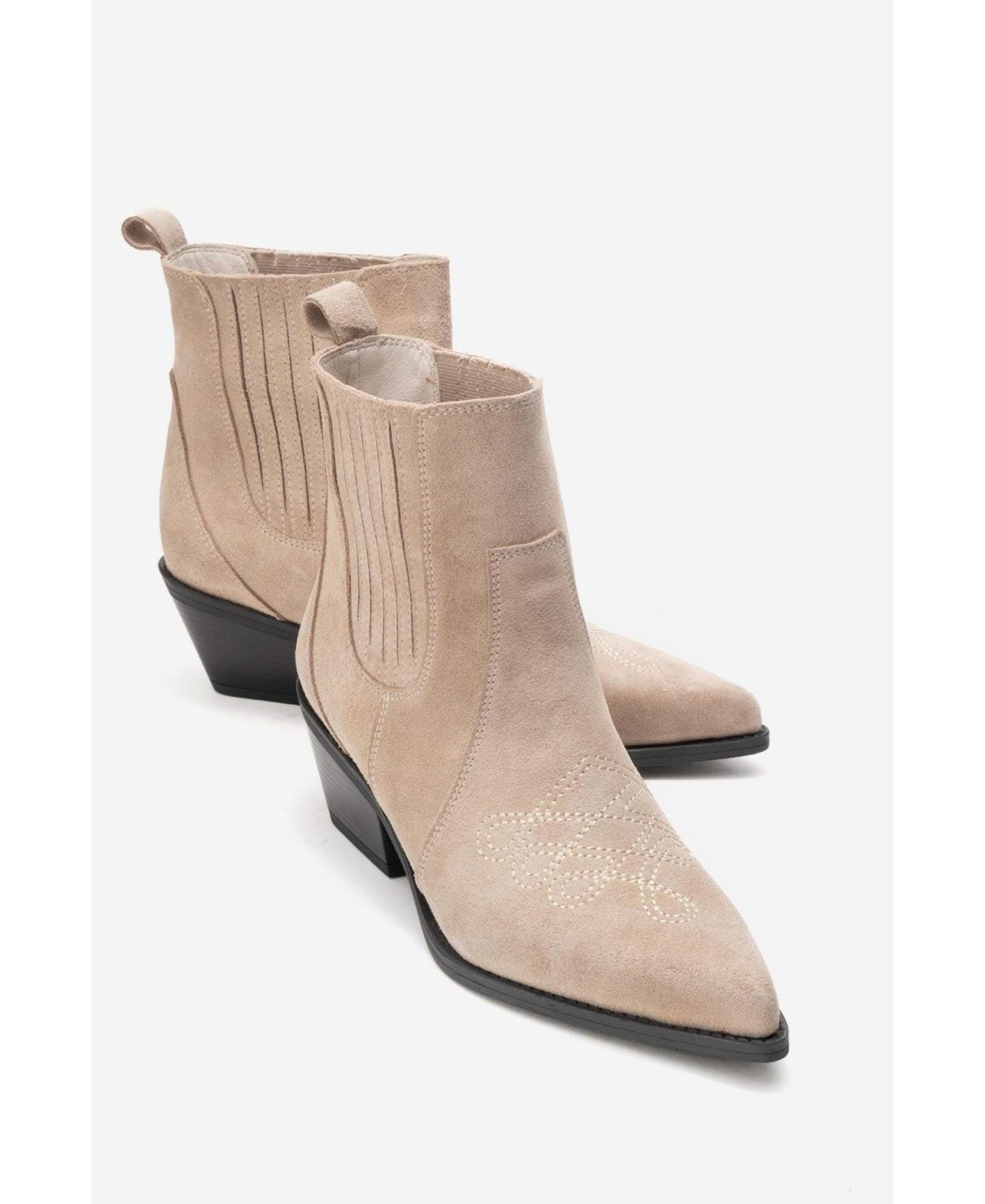Женские ботинки Forever & Always Shoes Julieta Leather Block Heel Western Boot, цвет: Бежевый замшевый — фото 2