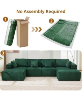 137" Cloud Boneless Sectional Sofa, U-Shaped Modular Couch with Chaise, Corduroy, No Assembly