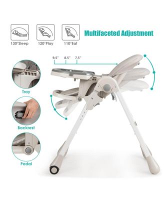 Toddler High Chair w/ 7 Height and 3 Footrest Adjustable Cup holder 2 Wheels