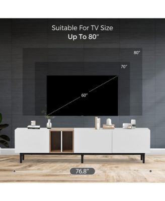 Modern TV Stand for 80'' TV, Wooden Entertainment Center, Media Console with 3 Storage Cabinets and Open Shelves for Living Room
