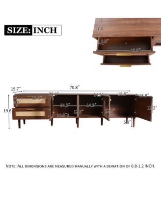 LED TV Stand for TVs up to 80'', Rattan Media Console Table, Entertainment Center with 3 Cabinets and 2 Drawers for Living Room