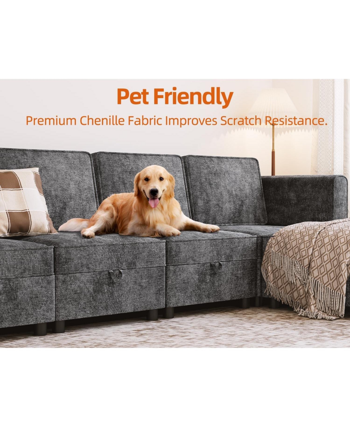 gaomon Modular Sectional Sofa with Ottomans, 7-Seat U-Shaped Chenille Sleeper Couch with Storage