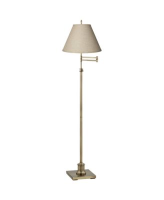 Swing Arm Floor Lamp 70" Tall Antique Brass Fine Burlap Cotton Blend Fabric Empire Shade for Living Room Reading Office