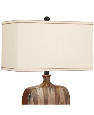 Julius Modern Table Lamps 27" Tall Set of 2 Ceramic Copper Drip Rectangular Fabric Shade for Bedroom Living Room Bedside Office