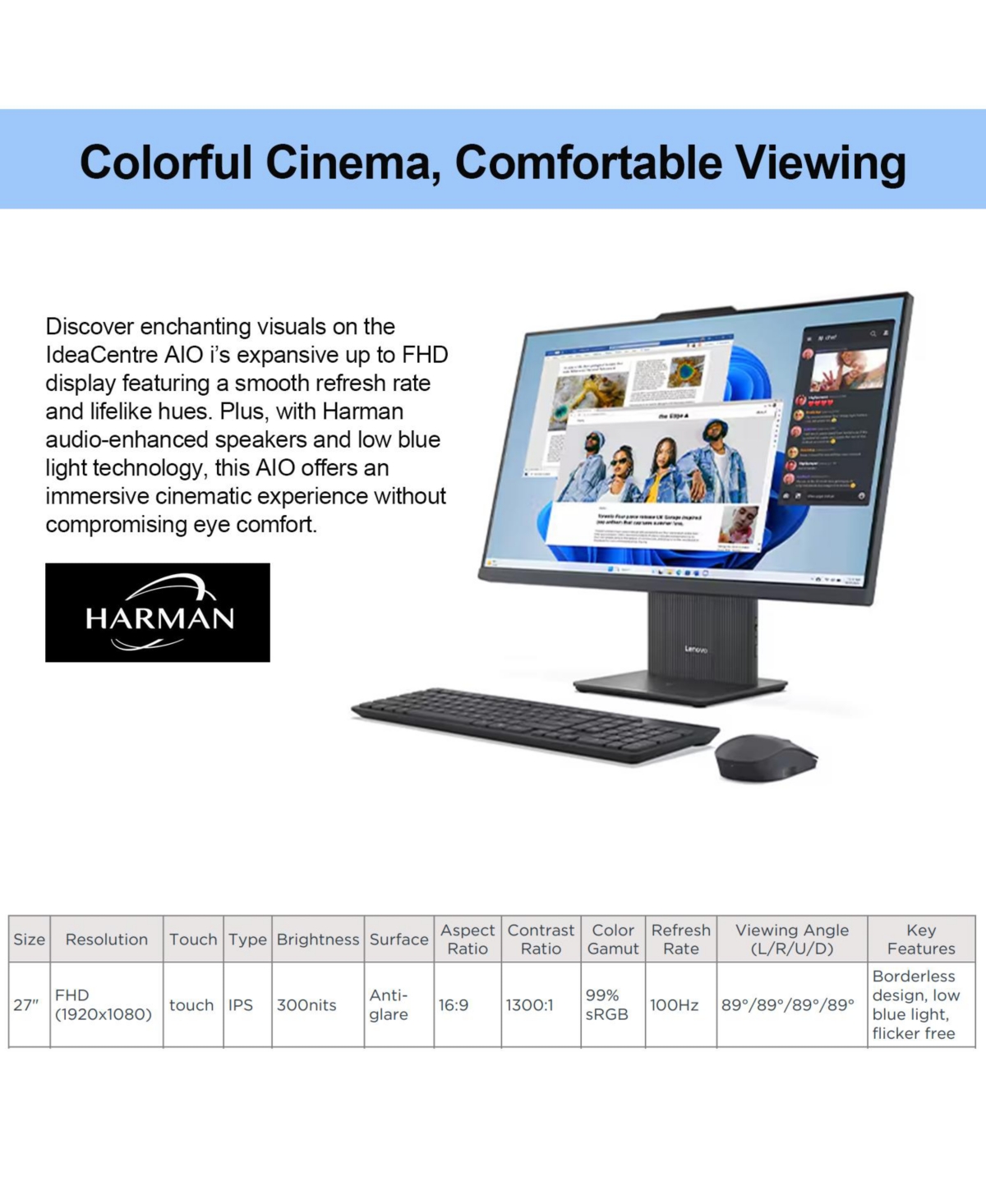 Lenovo IdeaCentre I 27" All-in-One Intel Core i5 16GB Ram Intel Uhd Graphics 1TB Ssd Storage Windows 11 Home 100Hz