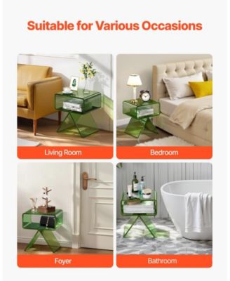 Acrylic Nightstand Side Table with Storage Shelf for Bedroom