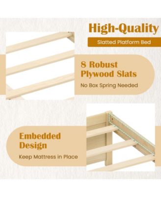 Wooden Bed Frame with Rolling Storage Drawers