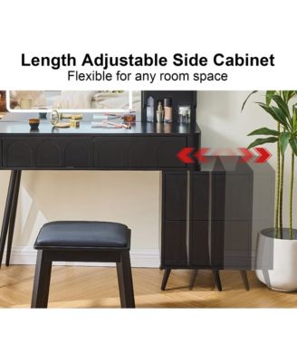 Modern Makeup Vanity Desk - 4 Drawer Dressing Table Set with Cushioned Stool, LED Lighted Mirror for Bedroom