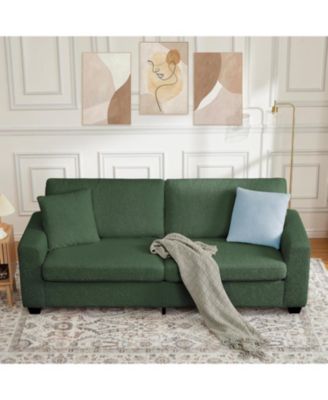 83" Sofa Couch with Deep Seat, Teddy Fleece 3-Seater Sofa with Wide Armrests and Removable Cover