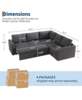 Sectional Sleeper Sofa, Corduroy Couch with Pull-Out Bed and Storage, Tool-Free Assembly