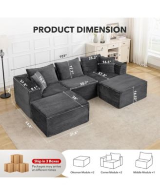 107" Cloud Sectional Sofa, U-Shaped Modular Couch with Chaise, Memory Foam